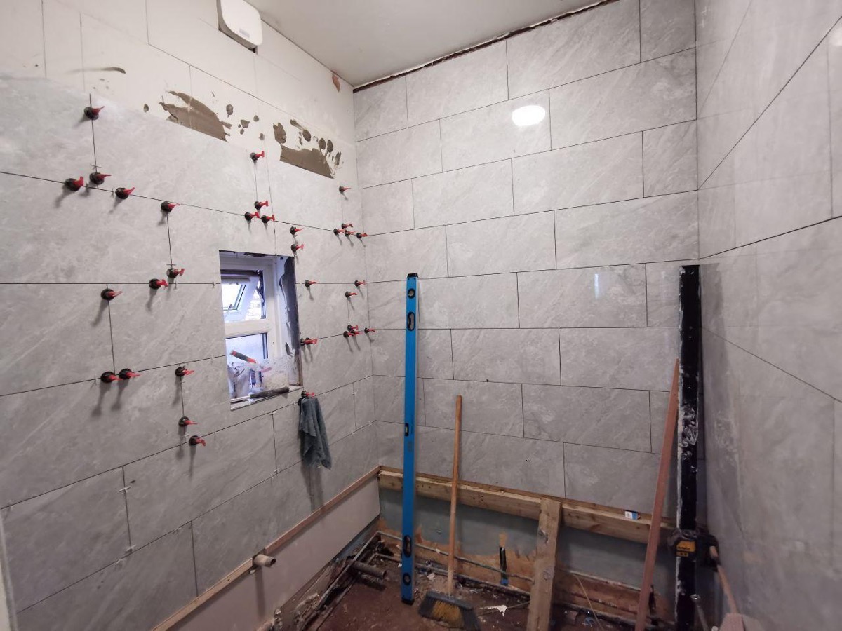 Bathroom during tiling